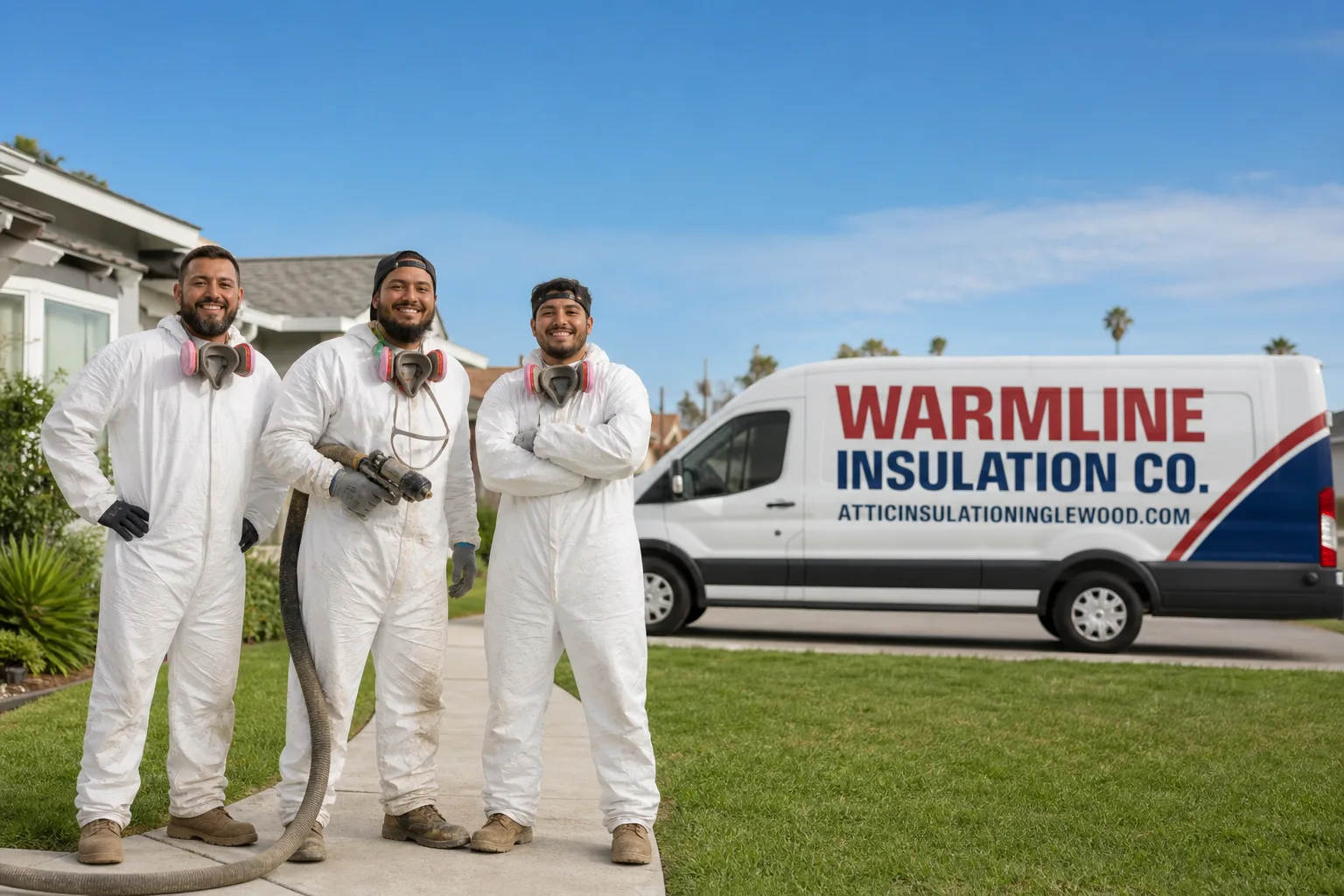 Warmline Insulation Co. insulation service vehicle and crew in Inglewood, CA