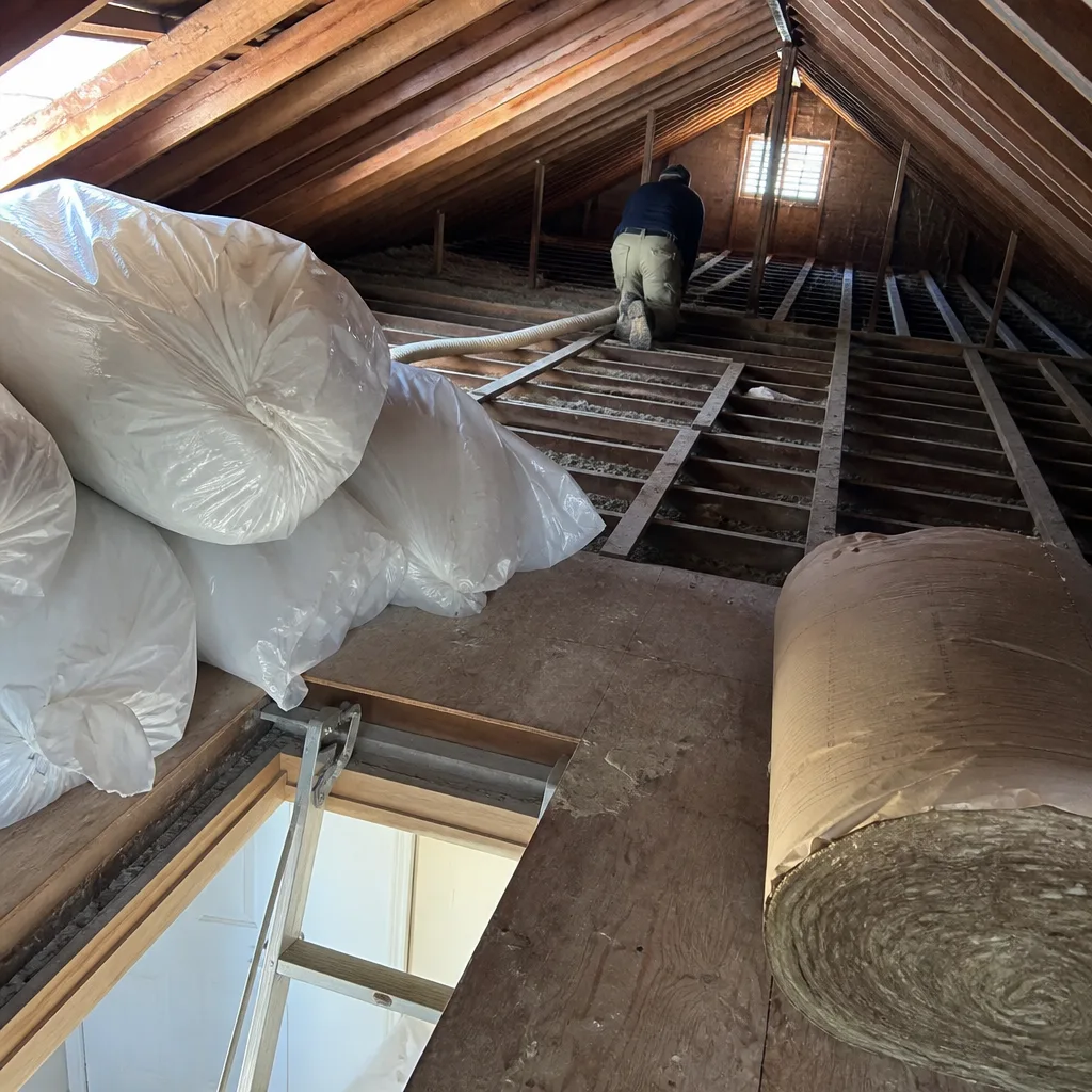 Professional performing attic insulation removal and replacement with fiberglass rolls nationwide